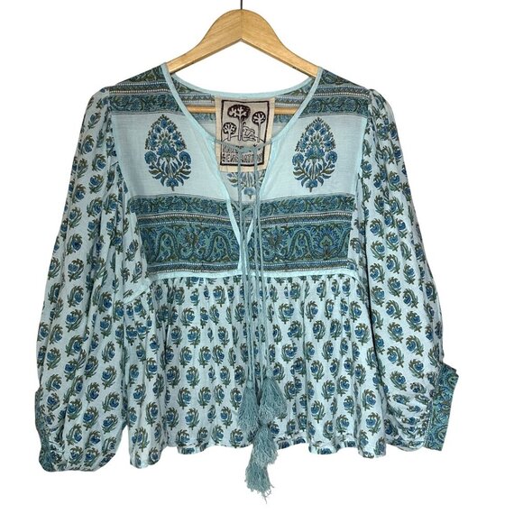 Naked Generation Hand Blocked Prairie Blouse Womens Size M Boho Peasant Shirt - Picture 2 of 8